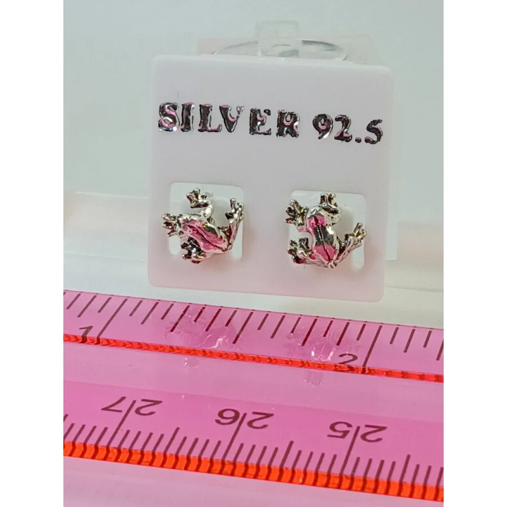 Vintage 90s Sterling Silver 925‎ Frog Stud Earrings Animal Nature Jewelry  - New